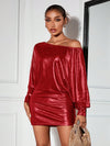 Chic Asymmetric Bat Wing Velvet Mini Dress - Perfect for Autumn Parties!