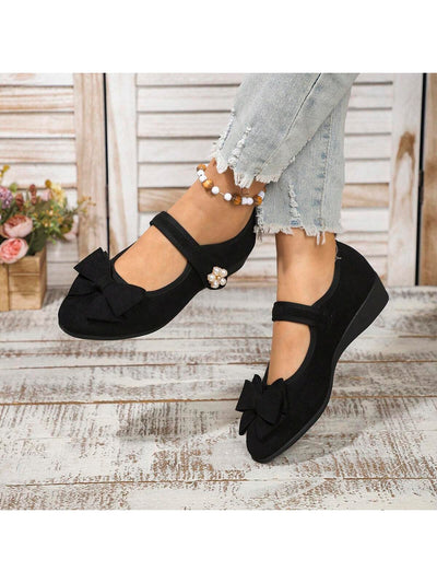 Women's Elegant Bow-Decor Thick Platform Wedge Heel Slip-On Loafers