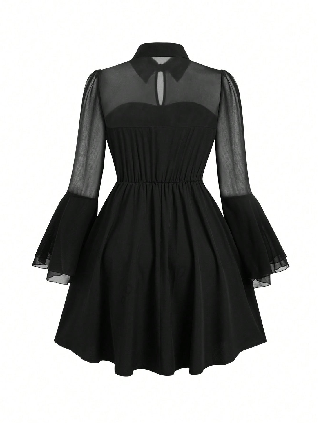 Unleash your inner goth with our chic Plus Size Mesh Flare Sleeve Long Sleeve Dress. The mesh flare sleeves add a touch of edge to this stylish dress, perfect for any occasion. Embrace your unique style with this must-have dress for plus size women.