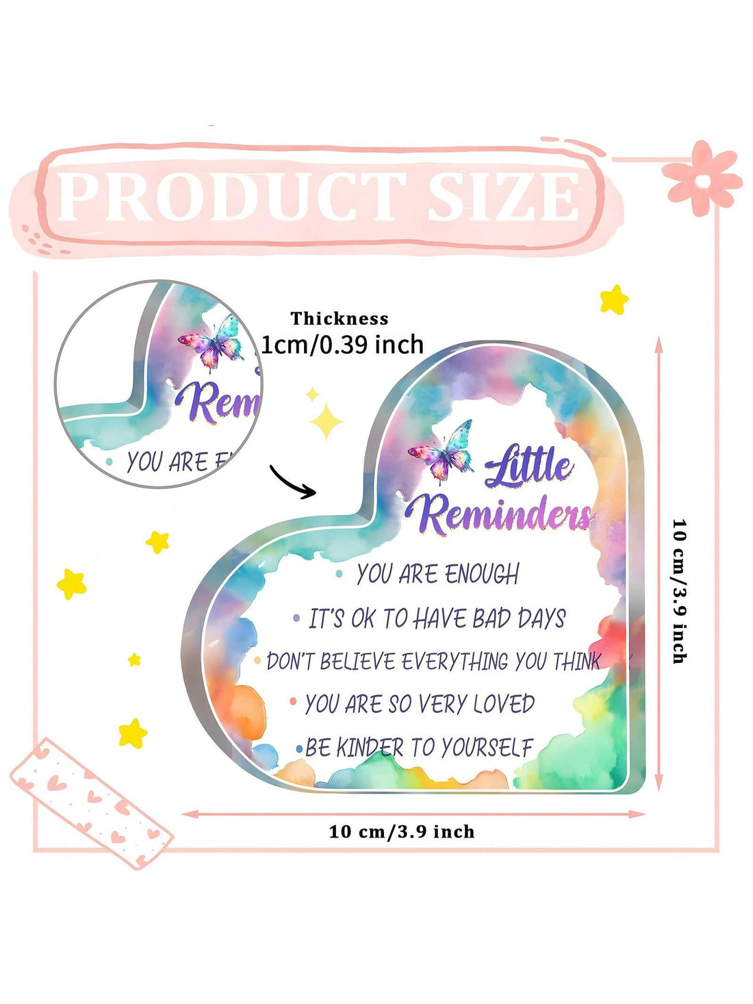 Introducing our Heartfelt Acrylic Desk Decor - a daily reminder to embrace self-love and positivity (because let's face it, we all need that extra boost sometimes). This quirky piece will bring a smile to your face and brighten up your workspace. Perfect for those who don't take themselves too seriously!