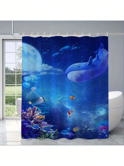 Enchanting Underwater World Shower Curtain - Waterproof & Washable with Sheen Effect for Stylish Bathroom Decor