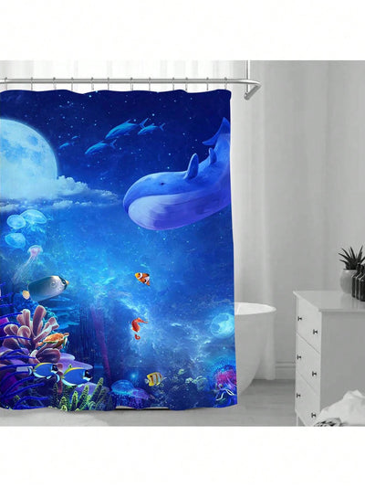 Enchanting Underwater World Shower Curtain - Waterproof & Washable with Sheen Effect for Stylish Bathroom Decor