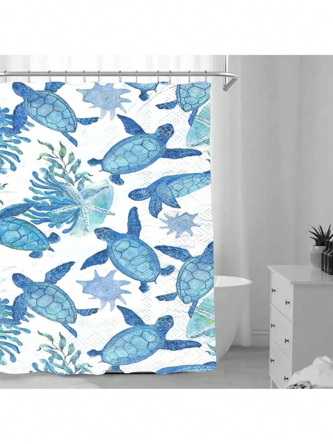 Transform your bathroom into an undersea paradise with our waterproof shower curtain featuring cute sea turtles. Perfect for nautical-themed decor, it will add a touch of whimsy to your daily routine. Say goodbye to boring showers and hello to some undersea magic. (Double meaning intended!)