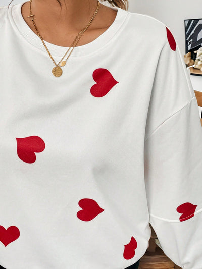 Cozy Heart Print Plus Size Sweatshirt for Women - Casual Autumn Style