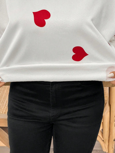 Cozy Heart Print Plus Size Sweatshirt for Women - Casual Autumn Style