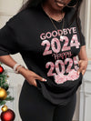 Plus Size New Year Letter Graphic T-Shirt: Comfortable & Versatile Autumn/Winter Top