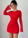 Chic Red Mesh Floral Trumpet Dress – Plus Size Elegant Holiday Outfit for Spring & Summer Celebrations