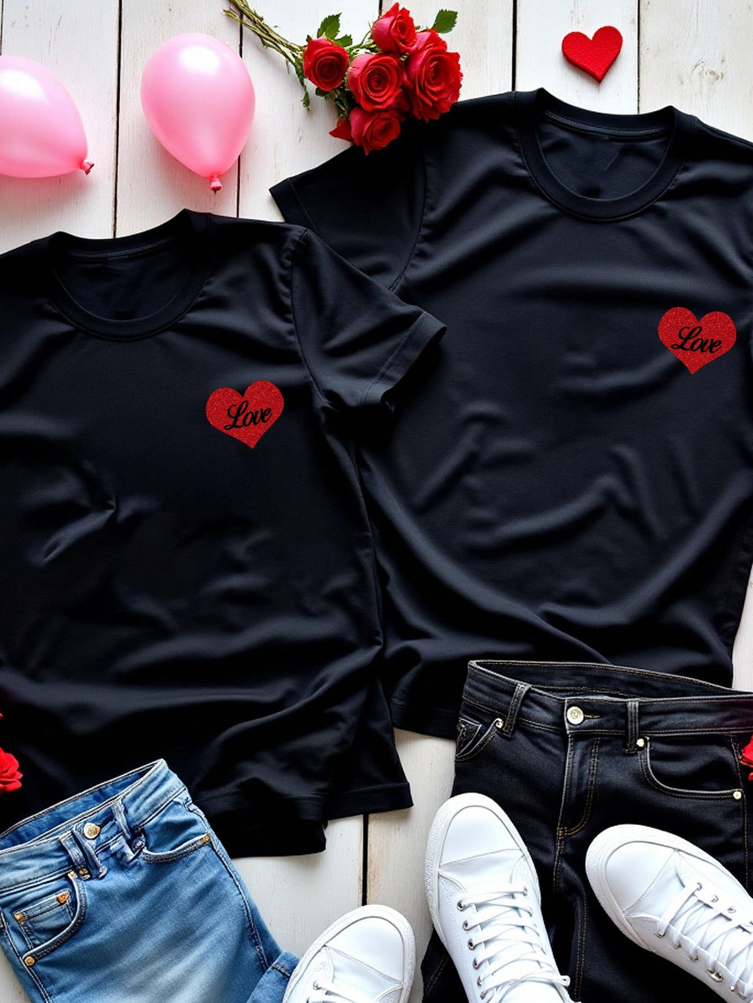 Be the power couple at any party or on Valentine's Day with our Stylish Black Crew Neck T-Shirt. Show off your love and style with this perfect set. Don't just match, make a statement!