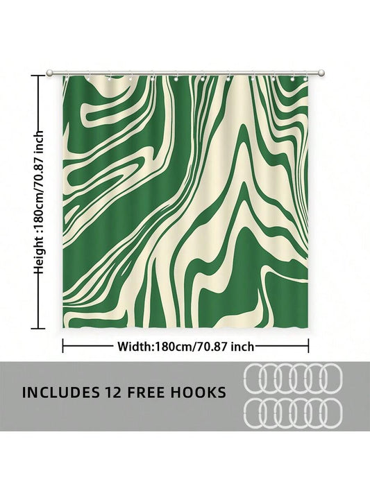 Elegant Abstract Green Marble Shower Curtain Set – Waterproof & Mildew-Proof with Hooks