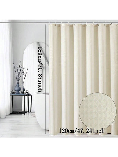 Enhanced Beige Waffle Shower Curtain - Waterproof & Wrinkle-Resistant with C-Shaped Hooks