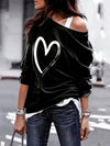 Cozy Chic: Women's Stylish Oversized Heart Print Casual Sweatshirt