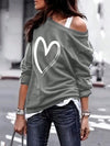 Cozy Chic: Women's Stylish Oversized Heart Print Casual Sweatshirt