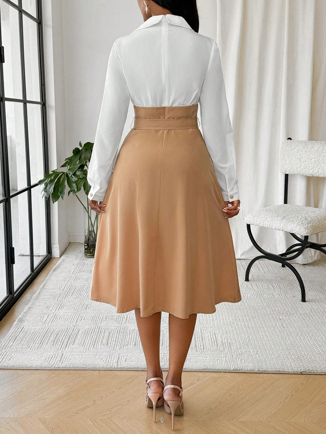 Spice up your work wardrobe with our Autumn & Winter Shirt Dress! The flared design and contrast stitching add a touch of playfulness to your business attire. Plus, the included belt cinches your waist for a flattering silhouette. Perfect for both professional and Halloween events (if you dare)!