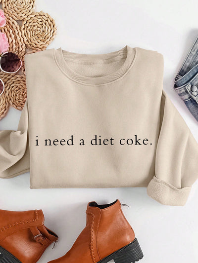 Cozy Chic: Plus Size Slogan Print Sweatshirt with Fleece Lining for Autumn & Winter