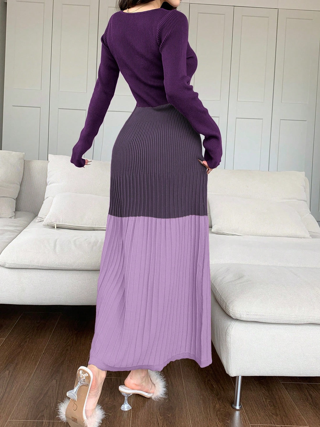 Stay cozy and chic with our Chic Comfort sweater dress. Featuring a playful patchwork design and long sleeves, this dress is perfect for any occasion. Stay warm and stylish all winter long!