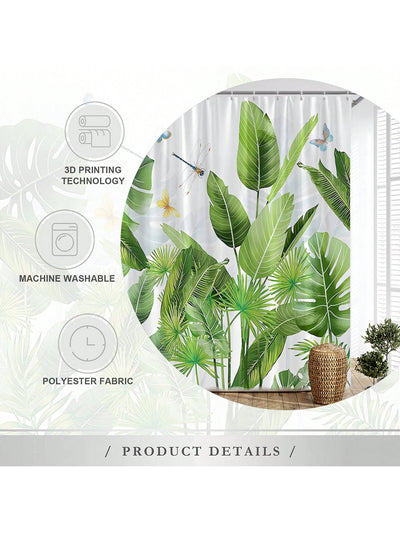 Tropical Oasis: Turtle & Leaf Print Shower Curtain with Dragonfly & Butterfly Accents