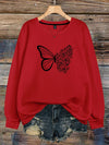 Chic Butterfly Print Plus Size Crew Neck Sweatshirt for Cozy Fall