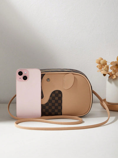 Chic Minimalist Faux Leather Elephant Print Crossbody Bag – Perfect for Casual or Business Style