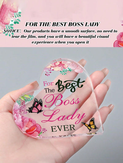 Elegant Heart-Shaped Acrylic Gift for the Best Female Boss - Perfect Appreciation & Birthday Keepsake