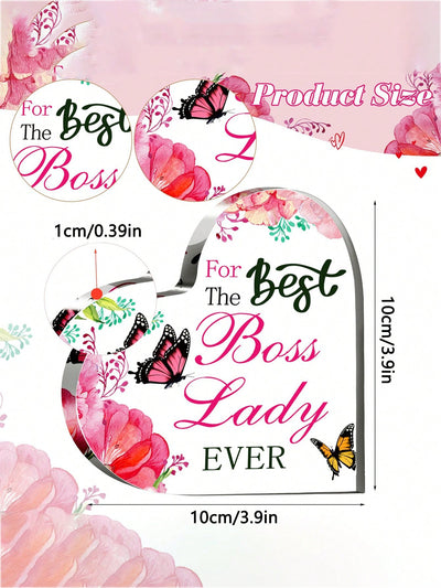 Elegant Heart-Shaped Acrylic Gift for the Best Female Boss - Perfect Appreciation & Birthday Keepsake