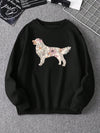 Cozy Floral Dog Graphic Sweatshirt – Casual Loose Fit for Fun and Comfort