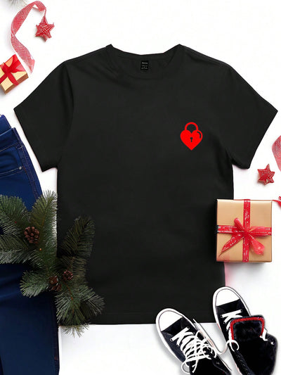 Romantic Heart Design Couple T-Shirt - Perfect for Valentine’s Day Celebrations!