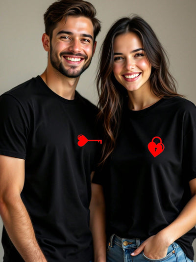 Romantic Heart Design Couple T-Shirt - Perfect for Valentine’s Day Celebrations!