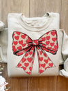 Cozy Retro Love: Plus Size Bow Print Thermal Sweatshirt for Women