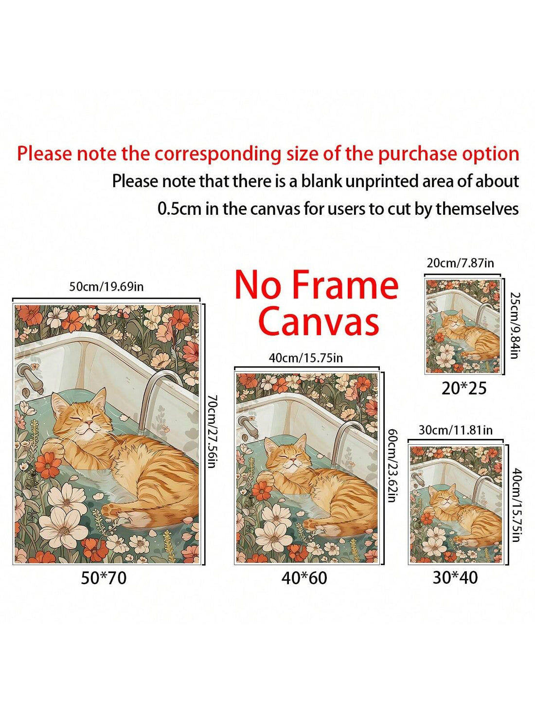 Transform your space with this delightful wall art featuring an adorable orange cat lounging in a tub surrounded by vibrant flowers. Perfect for cat enthusiasts looking to add a whimsical touch to any room, this colorful piece brings charm and personality to your home décor. A purr-fect gift for feline fans or a treat for yourself!