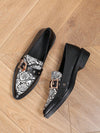 Chic & Comfortable Snake Print Chunky Heel Loafers with Metal Buckle for Effortless Style