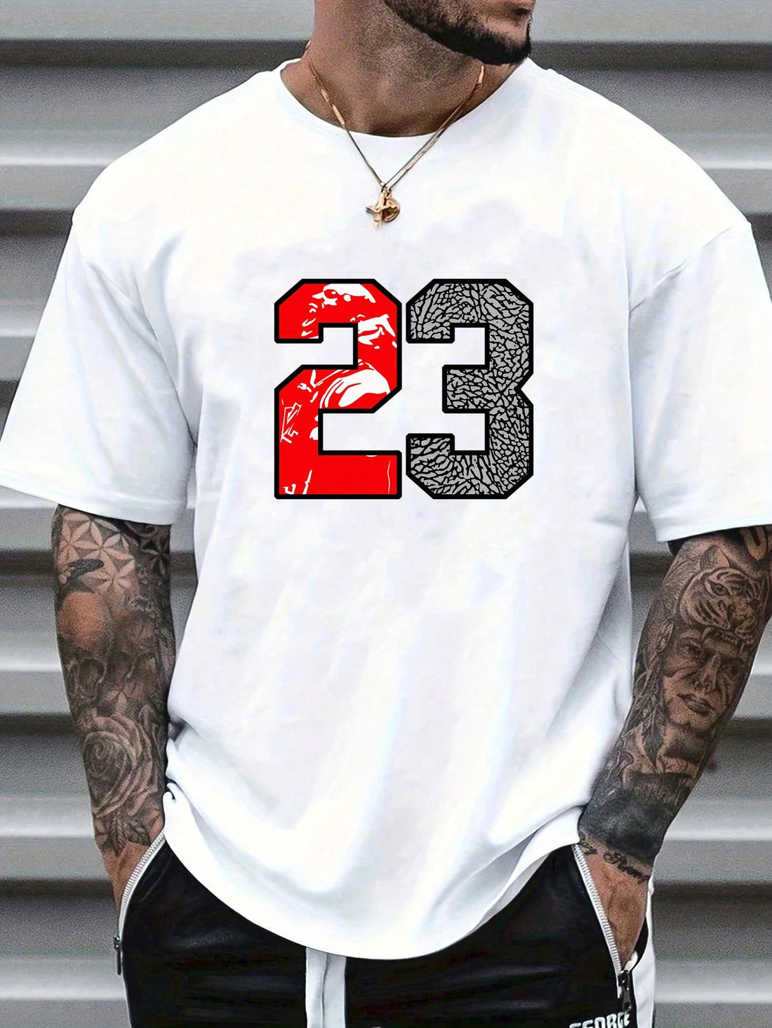 Score big on style and comfort with our men's casual t-shirt! Featuring a bold number 23 print and trendy design, this t-shirt is the ultimate choice for any fashion-forward man. Made with top-notch materials, it provides unbeatable comfort while keeping you looking cool. Get ready to turn heads and stay comfortable all day long!