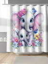 Colorful Floral Elephant Waterproof Shower Curtain - Stylish & Mildew-Resistant Bathroom Accessory with Hooks