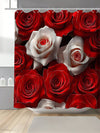 Elegant Floral Rose Digital Print Waterproof Shower Curtain with Hooks - Ideal Bathroom Accessory