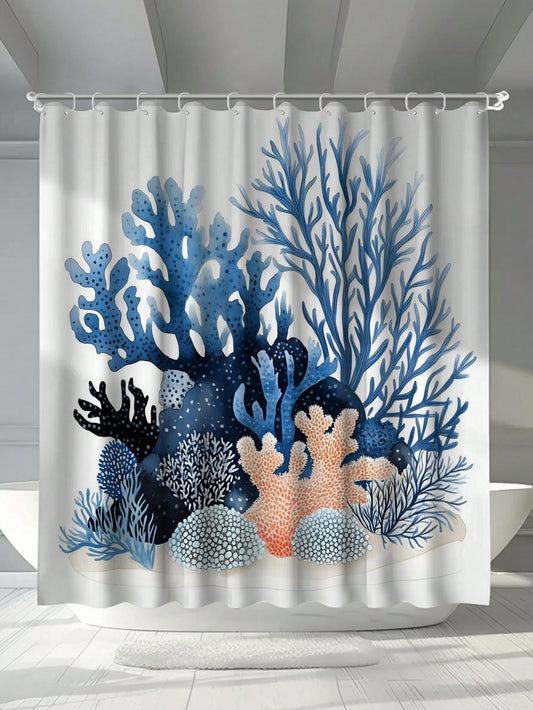 Coral Reef Bliss: Waterproof Multifunctional Shower Curtain with Marine Life Print