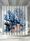 1 Pc Coral Marine Life Digital Print Multifunctional Mold Resistant Waterproof Shower Curtain, With 12 Plastic Hooks And Metal Eyelets, Durable And Sturdy Bathroom Accessory