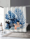 1 Pc Coral Marine Life Digital Print Multifunctional Mold Resistant Waterproof Shower Curtain, With 12 Plastic Hooks And Metal Eyelets, Durable And Sturdy Bathroom Accessory