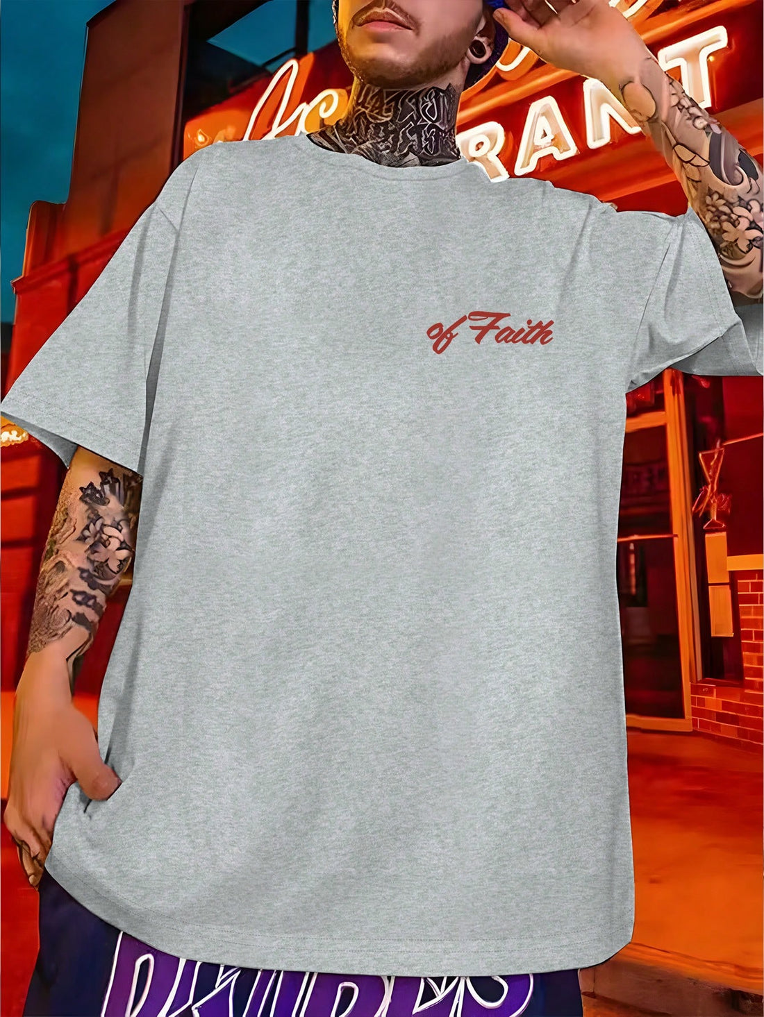 Stay cool and stylish with our Men's Summer Faith Graphic T-Shirt. Made from 100% polyester, this round neck short sleeve tee will keep you comfortable all day long. Show off your faith in a playful and unique way with our quirky design. Perfect for any summer outing!