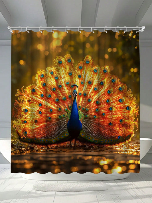 Vibrant Peacock Feather Waterproof Shower Curtain - Mildew Resistant with Hooks & Grommets