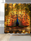 Vibrant Peacock Feather Waterproof Shower Curtain - Mildew Resistant with Hooks & Grommets