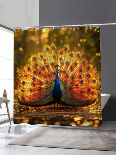 Vibrant Peacock Feather Waterproof Shower Curtain - Mildew Resistant with Hooks & Grommets