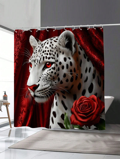 Chic Floral Leopard Print Shower Curtain - Waterproof & Mildew Resistant with 12 Hooks