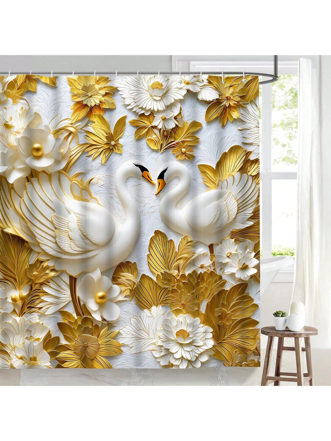 Add some whimsy to your bathroom decor with these elegant 3D embossed swan shower curtain hooks. These waterproof hooks not only add a touch of style, but also provide practical use in keeping your shower curtain in place. Shower time just got a little more fun.