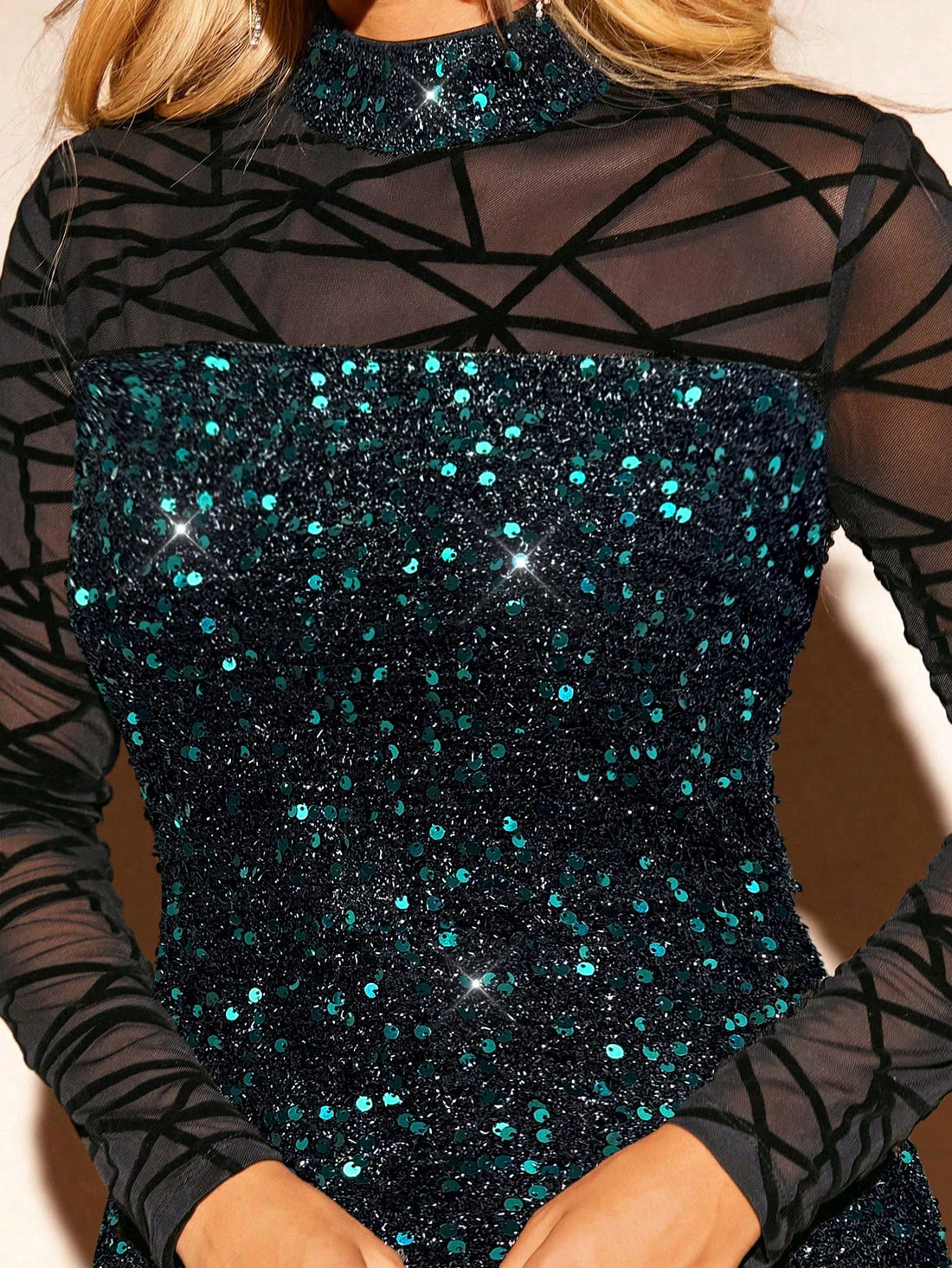 Dazzle the crowd with our Elegant Mesh Sequin Sheath Dress. Made for parties and special occasions, this dress will make you the star of the show. The intricate mesh and sparkling sequins give it an elegant touch, perfect for any occasion. Get ready to turn heads and make a statement!