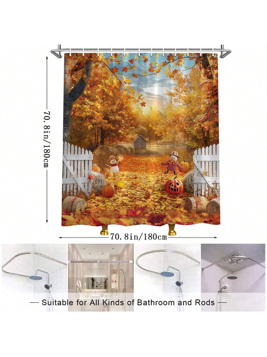 Countryside Charm: Farm-Themed Shower Curtain with Maple Leaves and Sunflowers