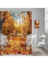 Countryside Charm: Farm-Themed Shower Curtain with Maple Leaves and Sunflowers