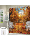 Countryside Charm: Farm-Themed Shower Curtain with Maple Leaves and Sunflowers