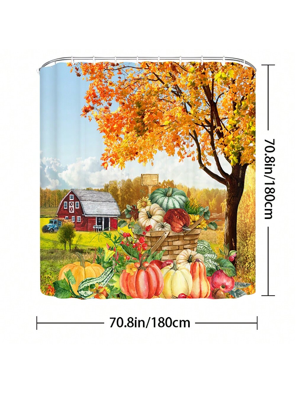Bring the cozy charm of a rustic pumpkin and sunflower farmhouse to your bathroom with our Autumn Harvest Shower Curtain. Transform your daily shower into a festive fall experience while keeping your bathroom mildew-free and stylish. Because farmhouse chic shouldn't be confined to just the kitchen!