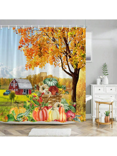 Autumn Harvest Shower Curtain: Rustic Pumpkin & Sunflower Farmhouse Decor