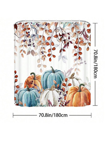 Autumn Harvest Pumpkin Shower Curtain - Festive Watercolor Design for a Thanksgiving-Inspired Bathroom