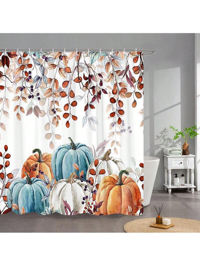 Autumn Harvest Pumpkin Shower Curtain - Festive Watercolor Design for a Thanksgiving-Inspired Bathroom